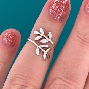 Leaf Wraparound Bypass Sterling Silver Midi Ring